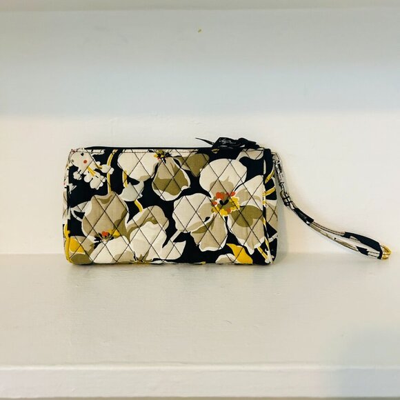 Vera Bradley Ultimate Wristlet Push Lock Wallet Quilted Sunflower Yellow Black - Picture 4 of 8